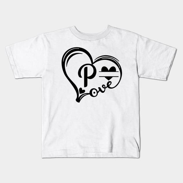 letter p monogram in the shape of love Kids T-Shirt by Candy Store